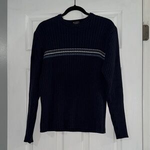 Men's Navy Ribbed Crewneck Sweater with Contrast Stripes